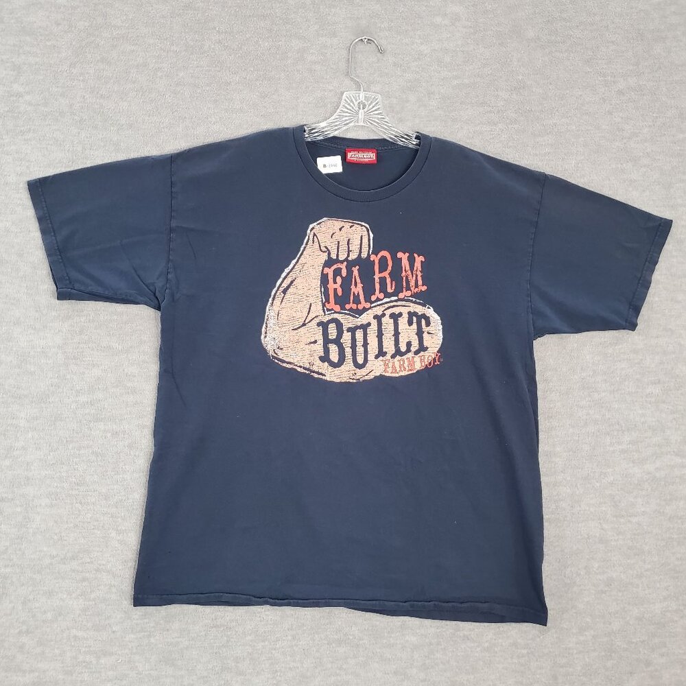 Farm‎ Boy Men Shirt XL Blue Farm Built Muscle Graphic Short Sleeve Crew Neck Tee